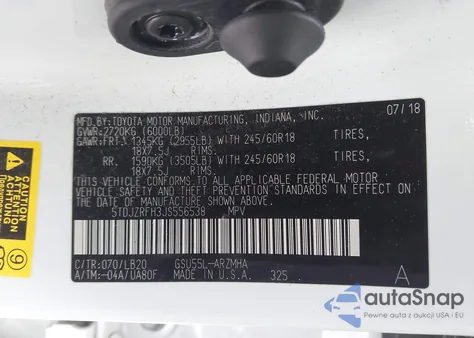 2018 Toyota Highlander Xle z USA, uszkodzony, nr VIN 5TDJZRFH3JS556538